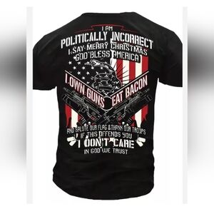 Politically Incorrect 2nd Amendment T-Shirt Black Bacon God Guns Flag SZ 2XL NWT